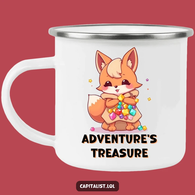 Funny Fox Gem Hoarder Camping Mug: Energetic Sprite's Outdoor Treasure Chalice, Adventure Fuel