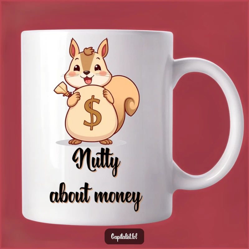 Funny Squirrel Saver Mug: Cheerful Nut Hoarder with Coin Sack, Perfect Gift