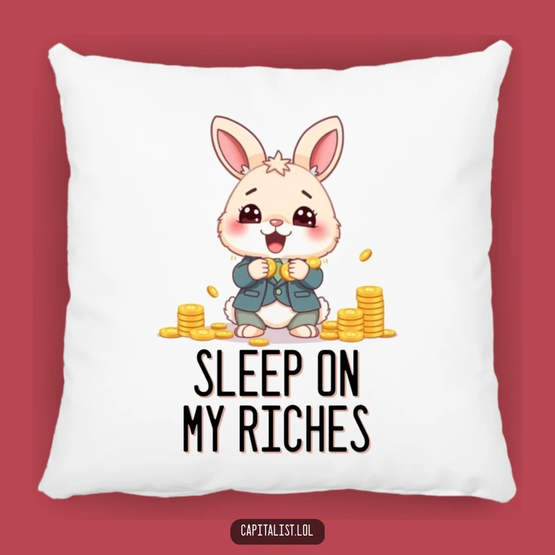 Funny Bunny Banker Pillow: Fluffy Suit Guards Coins, Cozy Financial Comfort