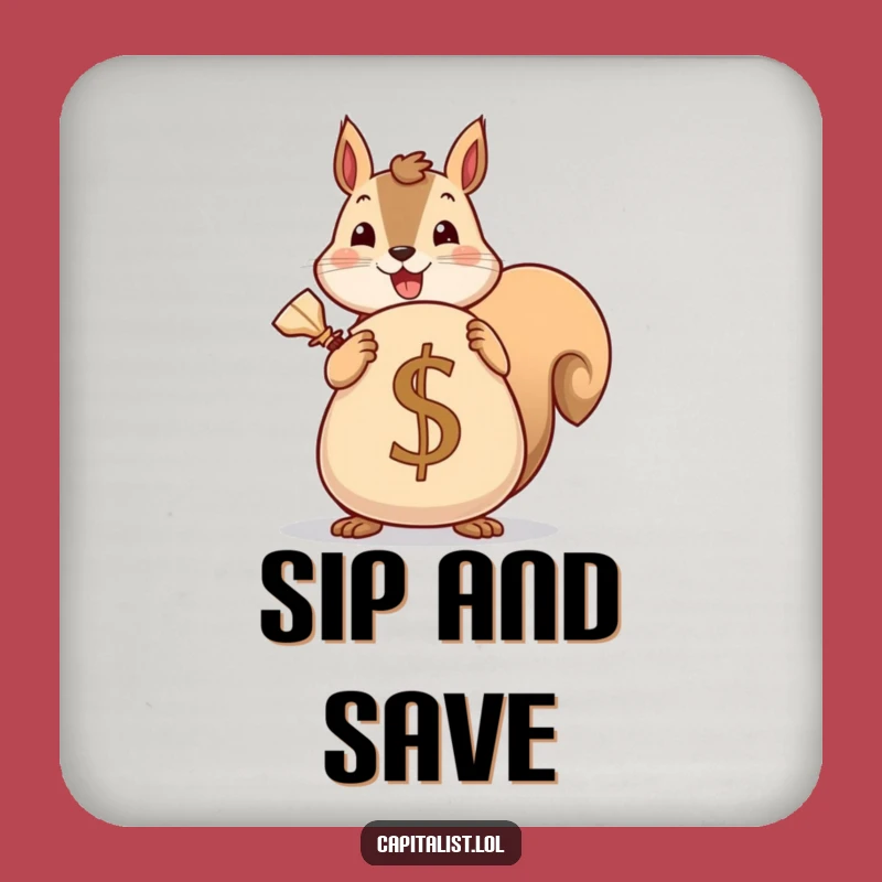 Funny Squirrel Saver Coaster: Cheerful Squirrel Guards Drinks with Coin Sack