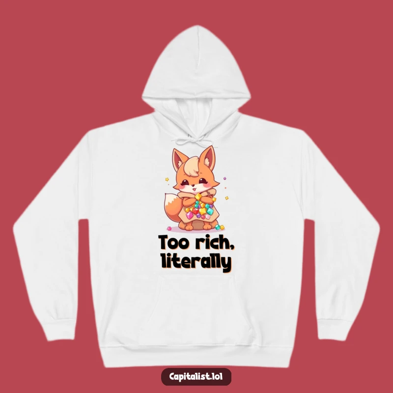 Cozy Funny Fox Gem Hoarder Hoodie: Energetic Sprite Wrapped in Wealthy Gem Bags