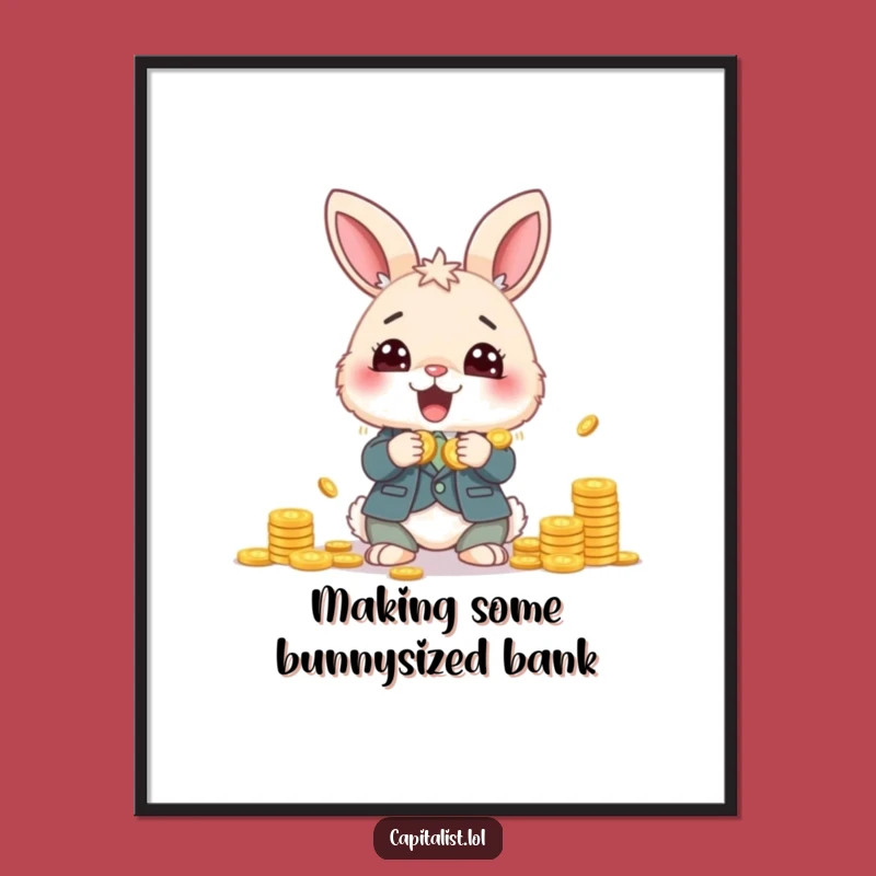 Funny Free Printable Wall Art: Bunny Accountant Counting Coins - Downloadable Decor!