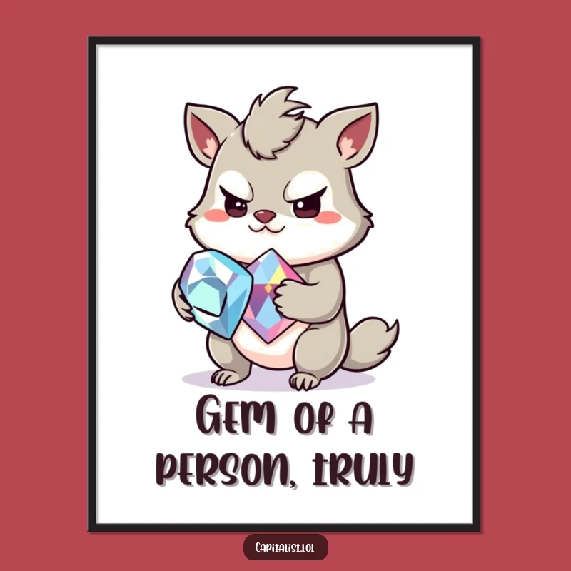 Funny Free Printable Wall Art: Greedy Gem Animal - Humorous Downloadable Decor for Treasure Hunters