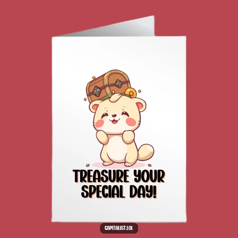 Free Printable Birthday Card: Balancing Treasure Animal - Funny Downloadable Gift of Abundance