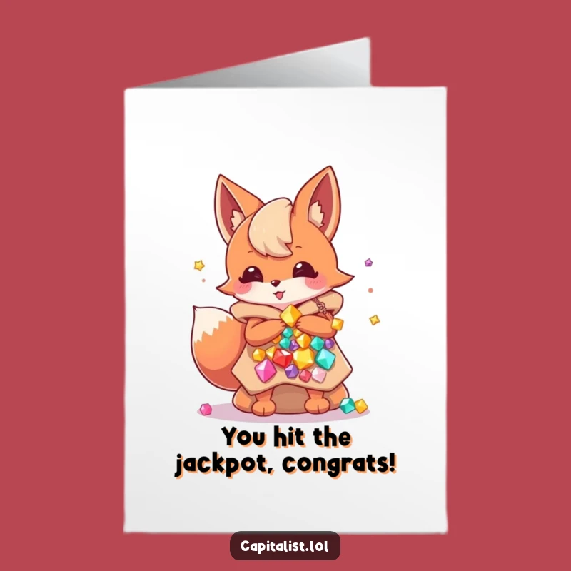 Free Printable Congrats Card: Gem-Hoarding Fox Sprite - Hilarious Downloadable Gift!