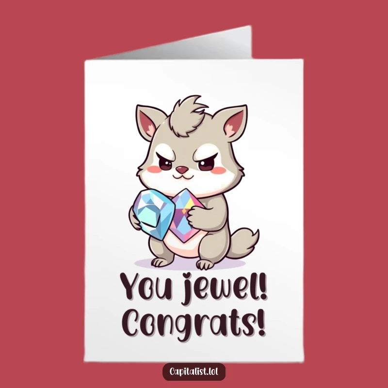 Free Printable Congrats Card: Greedy Gem Animal - Funny Downloadable Gift for Your Lucky Star